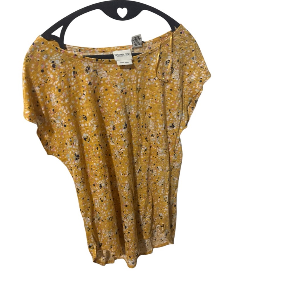 Rachel Zoe Yellow Brown Cap Sleeve Relaxed Blouse